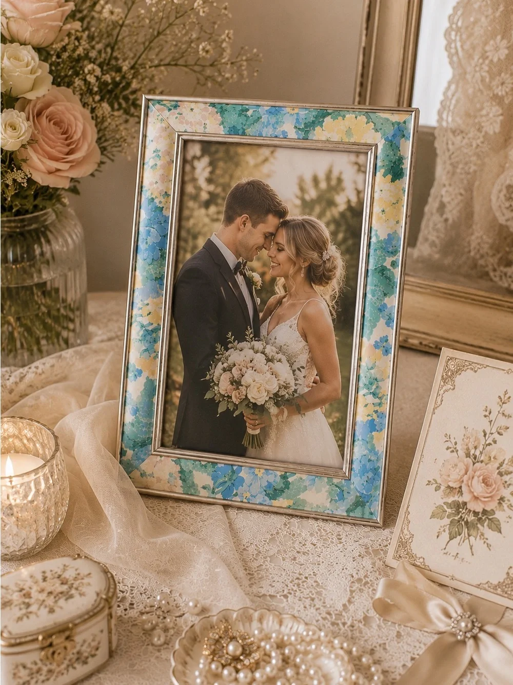 NATIONAL Vintage Floral Picture Frame Cottagecore Shabby Chic  Botanical Gold